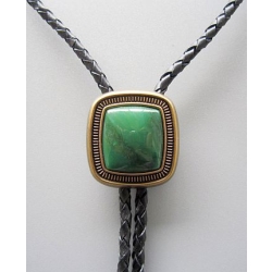Bolo krawat western Zielony z Greenstone na plecionce ze skóry naturalnej (id: 2493)